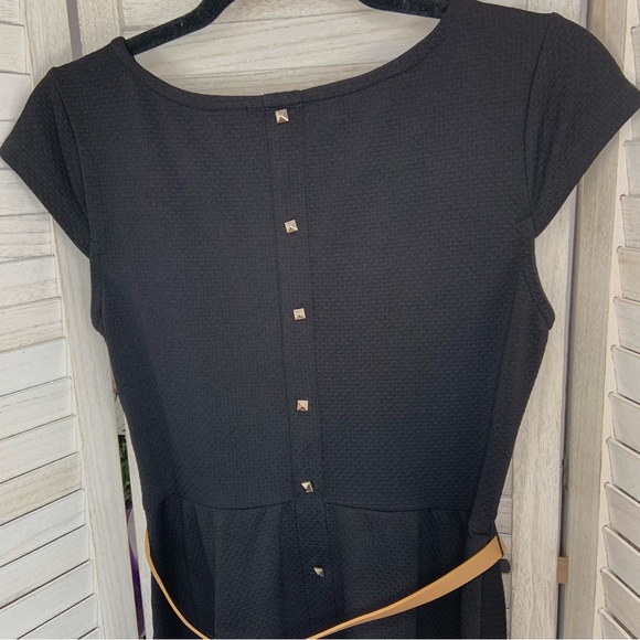 Sequin Hearts A Line Fit and Flare Belted Mini Dress Black and Tan Stripe 9 - Picture 5 of 11